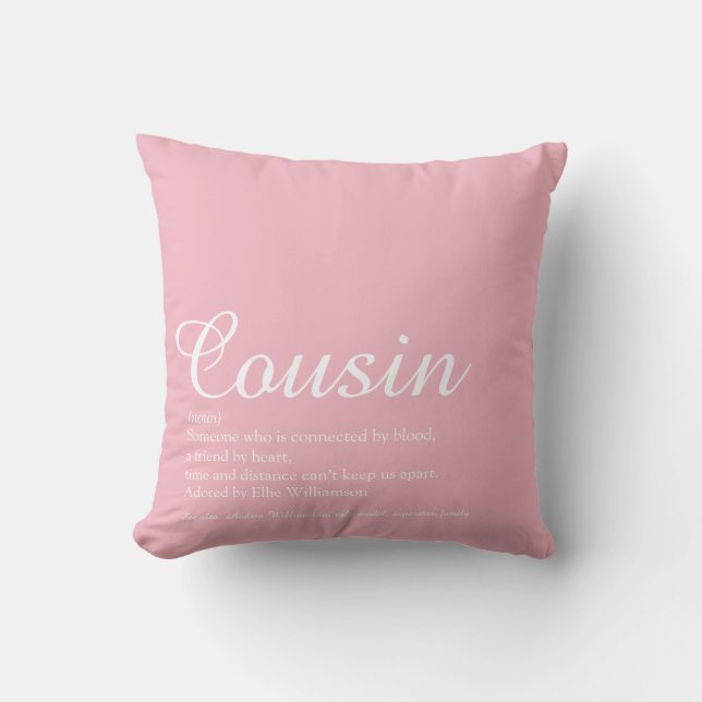 World's Best Ever Cousin Definition Script Pink Cushion (Front)