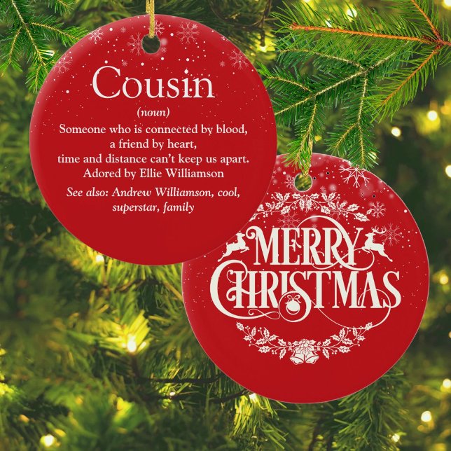 World's Best Ever Cousin Definition Snowflakes Ceramic Tree Decoration (World's Best Ever Cousin Definition Snowflakes Ceramic Ornament)