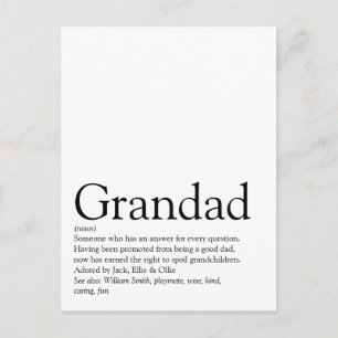 Worlds Best Ever Grandpa, Grandad, Papa Definition Postcard