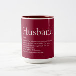 World's Best Ever Husband Definition Burgundy Two-Tone Coffee Mug<br><div class="desc">Personalise for your special husband to create a unique gift for birthdays, anniversaries, weddings, Christmas or any day you want to show how much he means to you. A perfect way to show him how amazing he is every day. You can even customise the background to their favourite colour. Designed...</div>