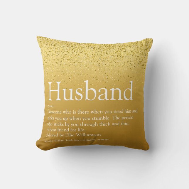World's Best Ever Husband Definition Gold Glitter Cushion (Front)