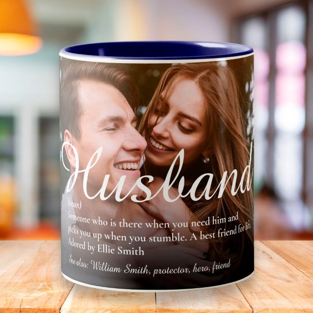 World's Best Ever Husband Definition Script Photo Two-Tone Coffee Mug (Creator Uploaded)
