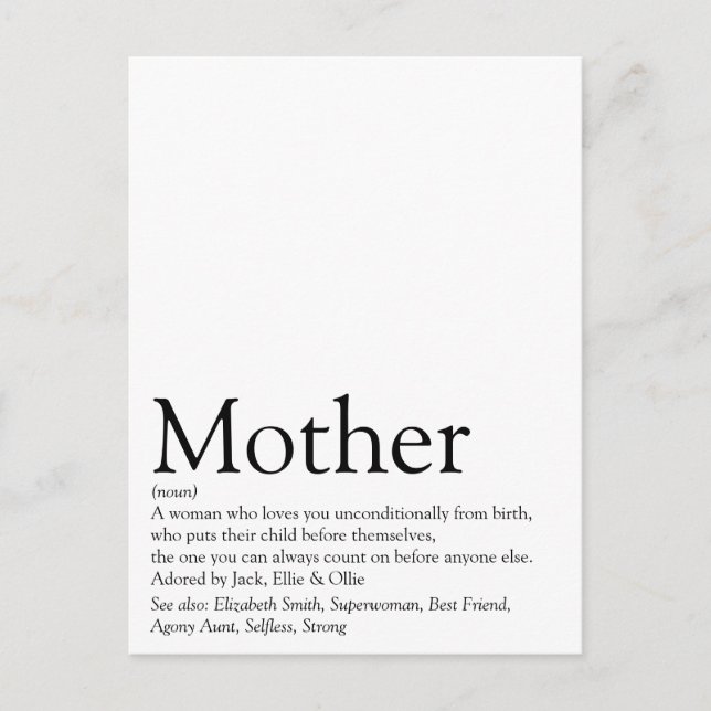World's Best Ever Mom, Mum, Mother Definition Postcard (Front)