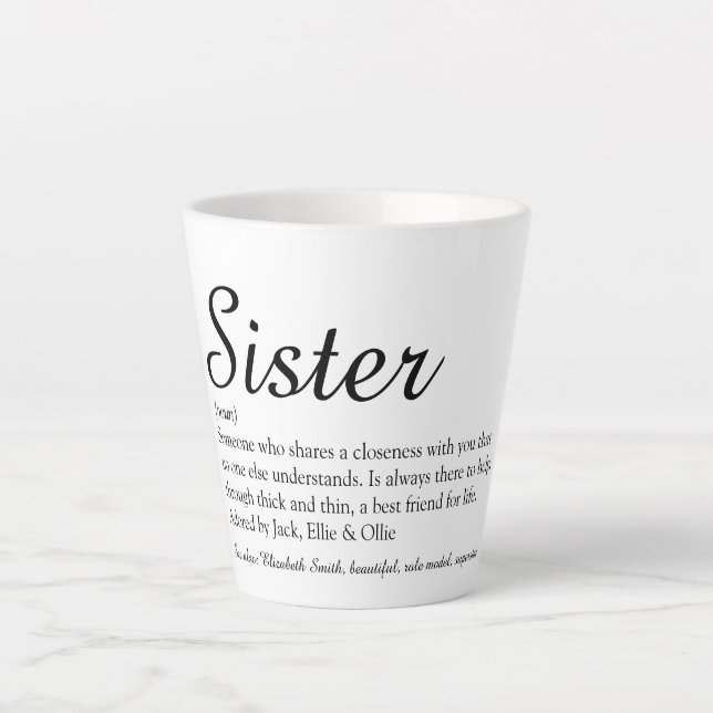 World's Best Ever Sister Definition Elegant Script Latte Mug (Front)