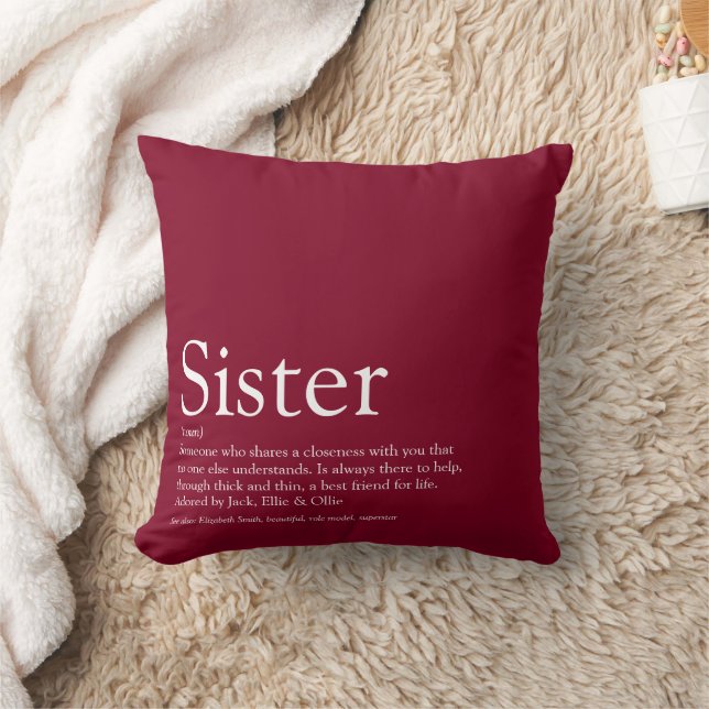 World's Best Ever Sister Definition Fun Burgundy Cushion (Blanket)