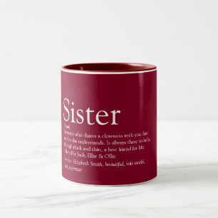 World's Best Ever Sister Definition Fun Burgundy Two-Tone Coffee Mug