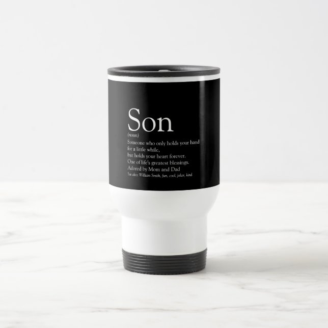 World's Best Ever Son Definition Black and White Travel Mug (Center)
