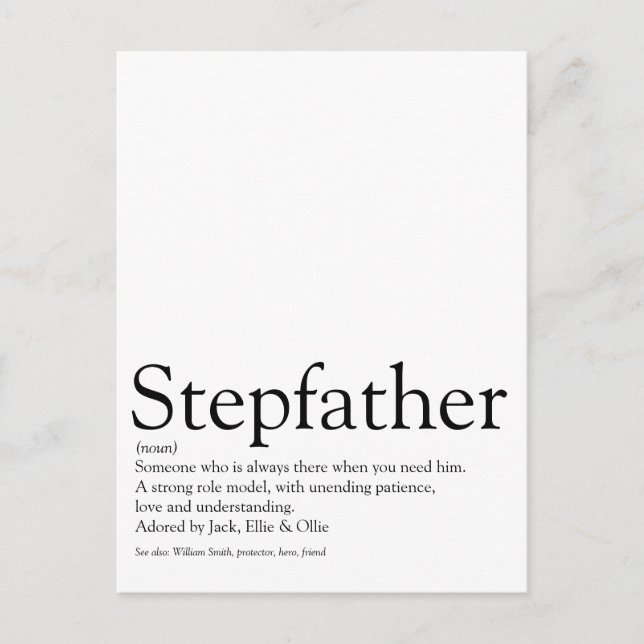 World's Best Ever Stepfather, Stepdad Definition Postcard (Front)