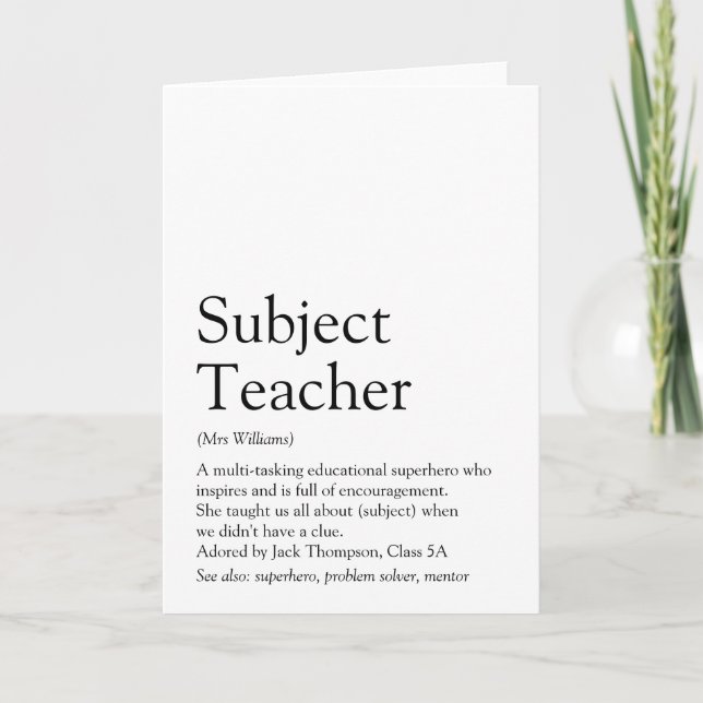 World's Best Ever Teacher Definition Card (Front)