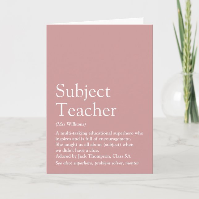 World's Best Ever Teacher Definition Card (Front)