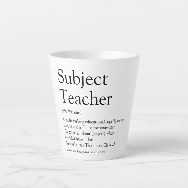 World's Best Ever Teacher Definition Typographic Latte Mug (Front)