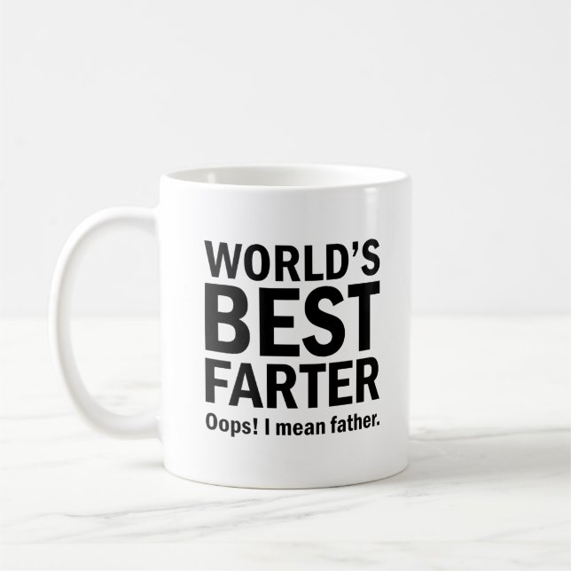 World's Best Farter  | Funny Quote with Black Text Coffee Mug (Left)