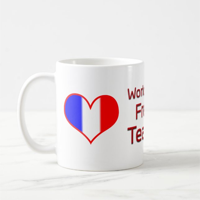 World's Best French Teacher with Heart Flag Coffee Mug (Left)
