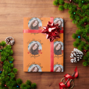 World's Best Girlfriend Burst Orange Custom photo Wrapping Paper