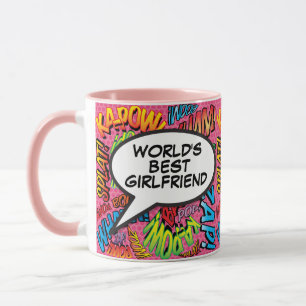 World's Best Girlfriend Fun Retro Comic Girly Pink Mug