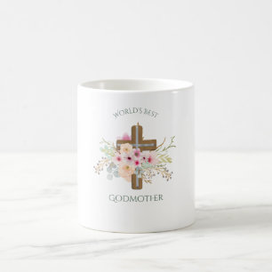 World's Best GODMOTHER Gift - Floral Cross Coffee Mug