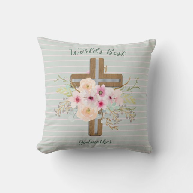 World's Best GODMOTHER Gift - Floral Cross Cushion (Front)