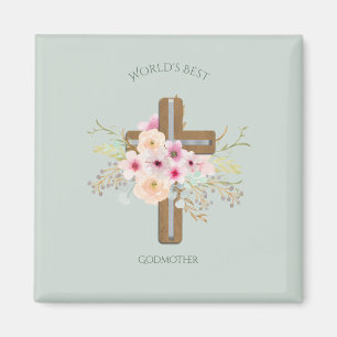 World's Best GODMOTHER Gift - Floral Cross Magnet