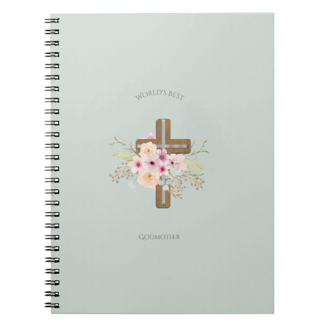 World's Best GODMOTHER Gift - Floral Cross Notebook (Front)