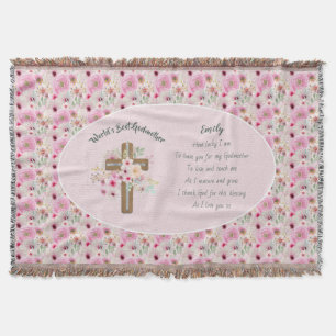 World's Best GODMOTHER POEM - Floral Cross Throw Blanket