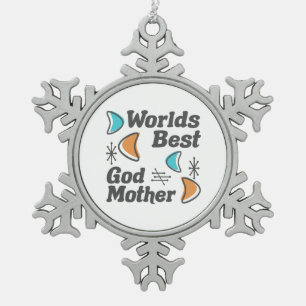 Worlds Best Godmother Retro Snowflake Pewter Christmas Ornament