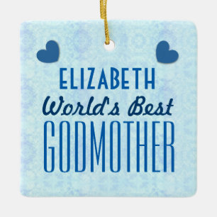 World's Best GODMOTHER with Hearts A034 Ceramic Ornament