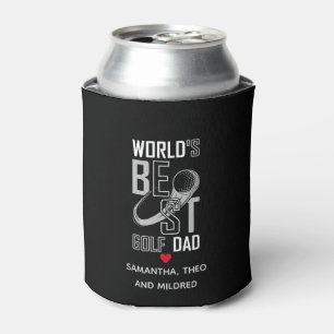 World's Best Golf  Dad   Black and White Dad Gift Can Cooler