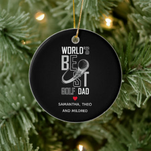 World's Best Golf  Dad   Black and White Dad Gift Ceramic Tree Decoration