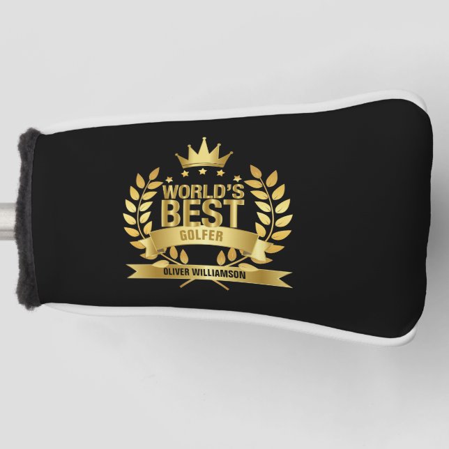 World's Best Golfer Black And Gold 5 Star Golf Head Cover (Front)