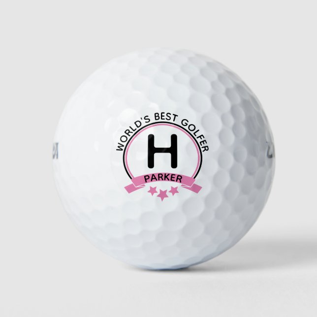 World's Best Golfer Pink Personalised Monogram Golf Balls (Front)