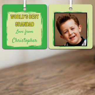 World's Best Grandad 1 photo green Metal Tree Decoration