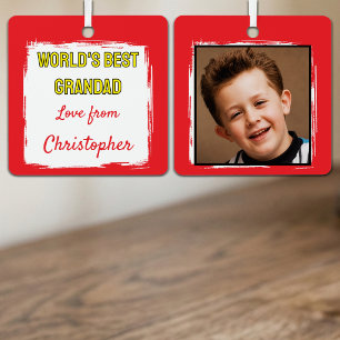 World's Best Grandad 1 photo red Metal Tree Decoration