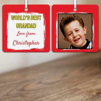World's Best Grandad 1 photo red Metal Tree Decoration