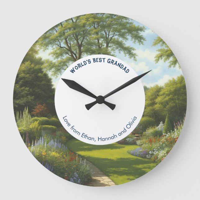 World's Best Grandad Gardening Garden Lawn Trees Large Clock (Front)