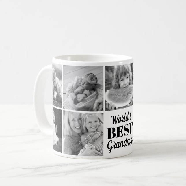 World's Best Grandma Black and White Photo Collage Coffee Mug (Front Left)