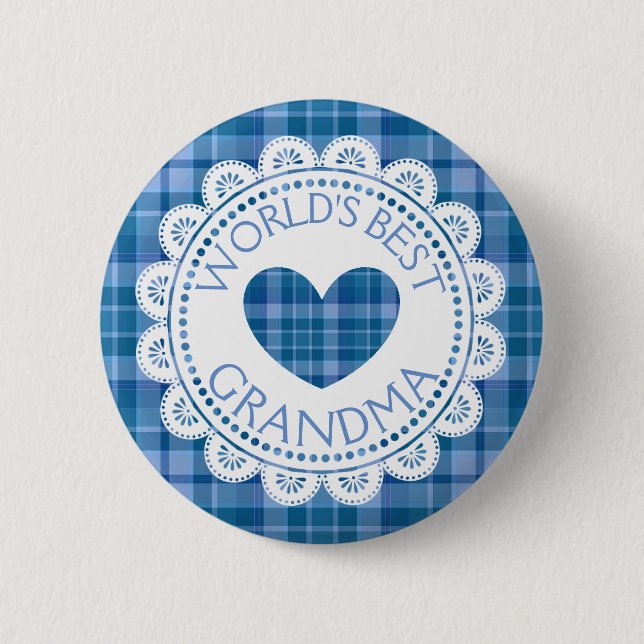 World's Best Grandma Blue Plaid Button (Front)
