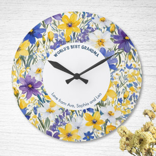World's Best Grandma Elegant Spring Flowers Large Clock