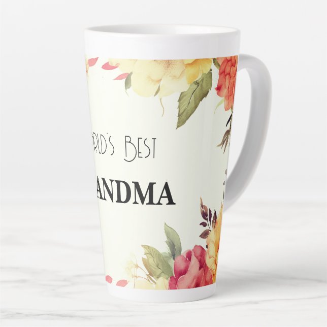 World's Best Grandma Floral watercolor  Latte Mug (Right Angle)