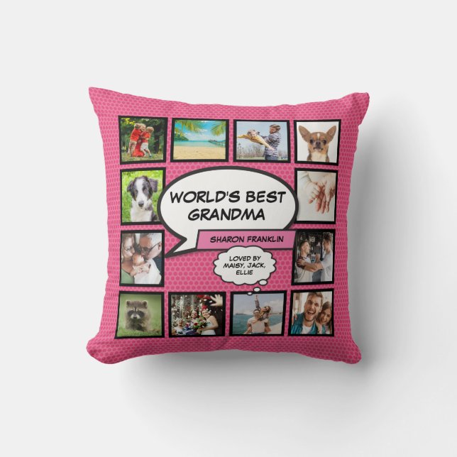 World's Best Grandma Fun Pink Photo Cushion (Front)