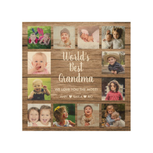 World's Best Grandma Grandkids 12 Photo Collage   Wood Wall Art