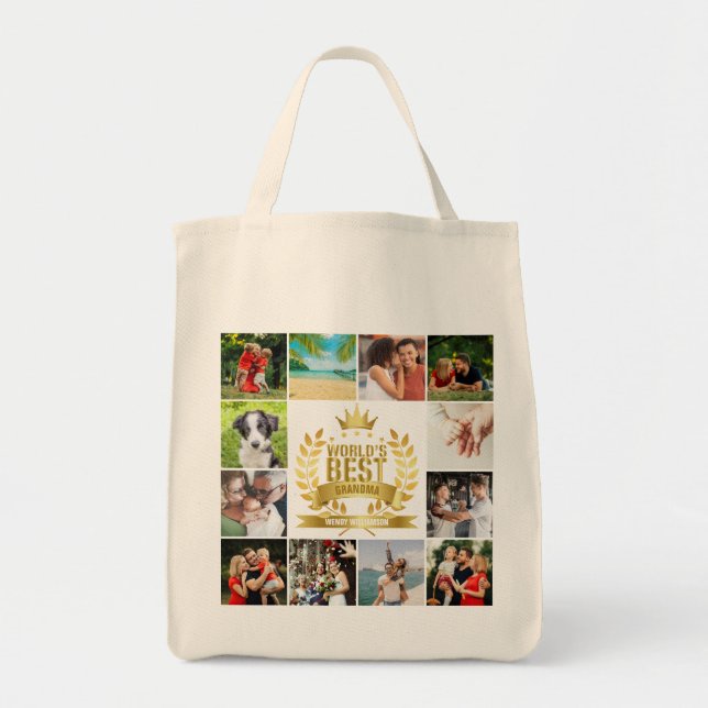 World's Best Grandma Grandmother 12 Photo Collage Tote Bag (Front)