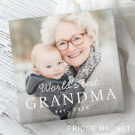 World's best grandma grandmother est year photo magnet<br><div class="desc">Fridge magnet featuring your custom photo and the text "World's best grandma" with custom year or other text below.</div>