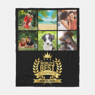 World's Best Grandma Grandmother Photo Collage Fleece Blanket