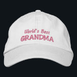 World's Best GRANDMA-Grandparent's Day OR Birthday Embroidered Hat<br><div class="desc">If you think your Grandmother is just the best... then this will be a great gift for her for Grandparent's Day! Features the text "World's Best GRANDMA" in pink embroidery on a pale pink ball cap, but of course you can customise the text, change the colour/style of the hat and...</div>