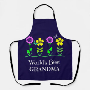 World's Best Grandma, graphic floral design Apron