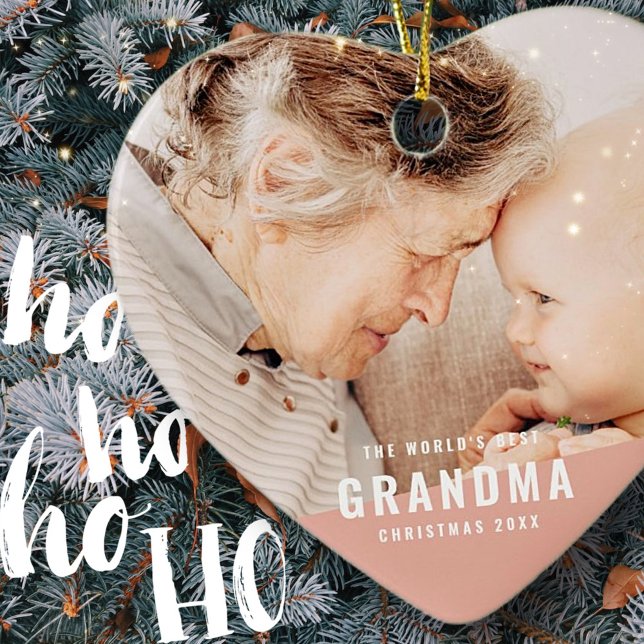 World's Best Grandma Modern Chic Photo Holiday Ceramic Tree Decoration (Creator Uploaded)