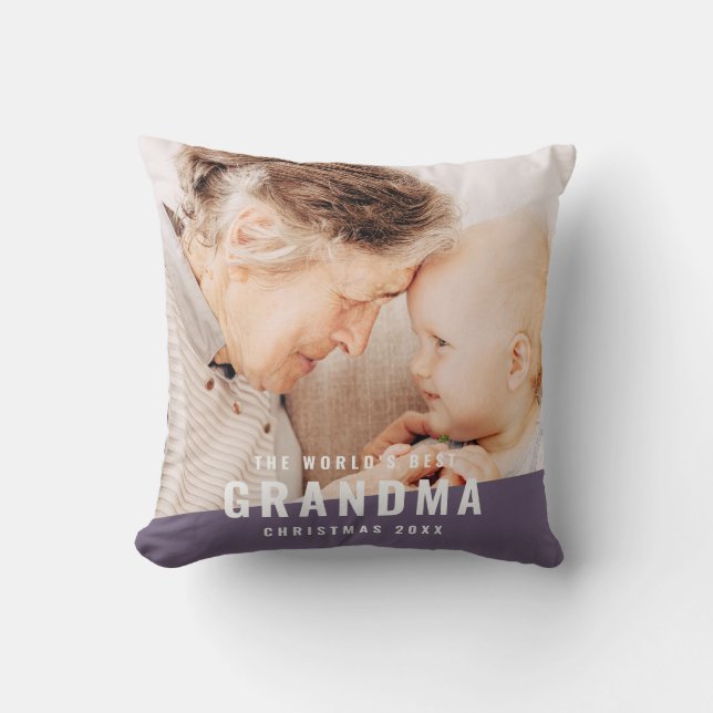 World's Best Grandma Modern Chic Photo Holiday Cushion (Front)