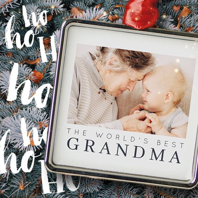 World's Best Grandma Modern Simple Photo Holiday Metal Tree Decoration (Creator Uploaded)