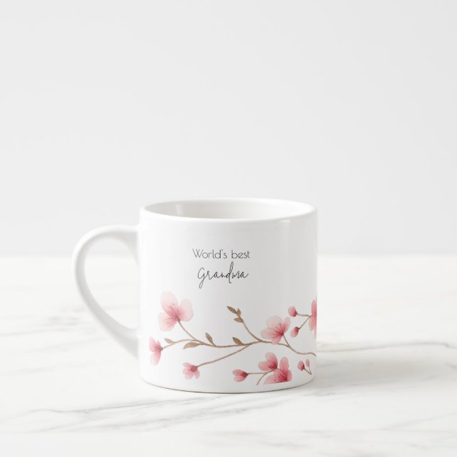 World's Best Grandma - Pastel Floral Personalised  Espresso Cup (Left)