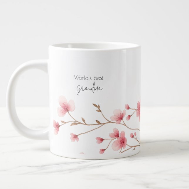 World's Best Grandma - Pastel Floral Personalised  Large Coffee Mug (Left)